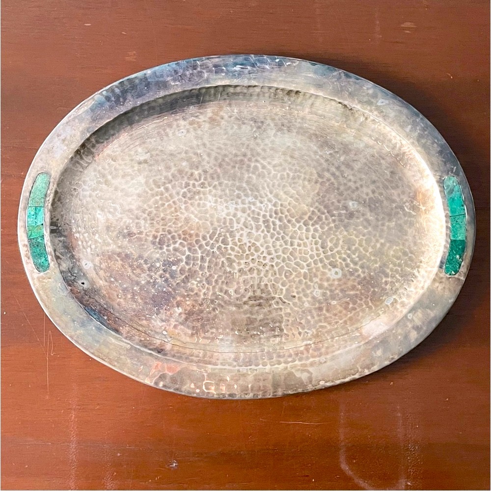 💚Emilia Castillo *SIGNED* Sterling Silver Semi-Precious Malachite Stone Tray💚